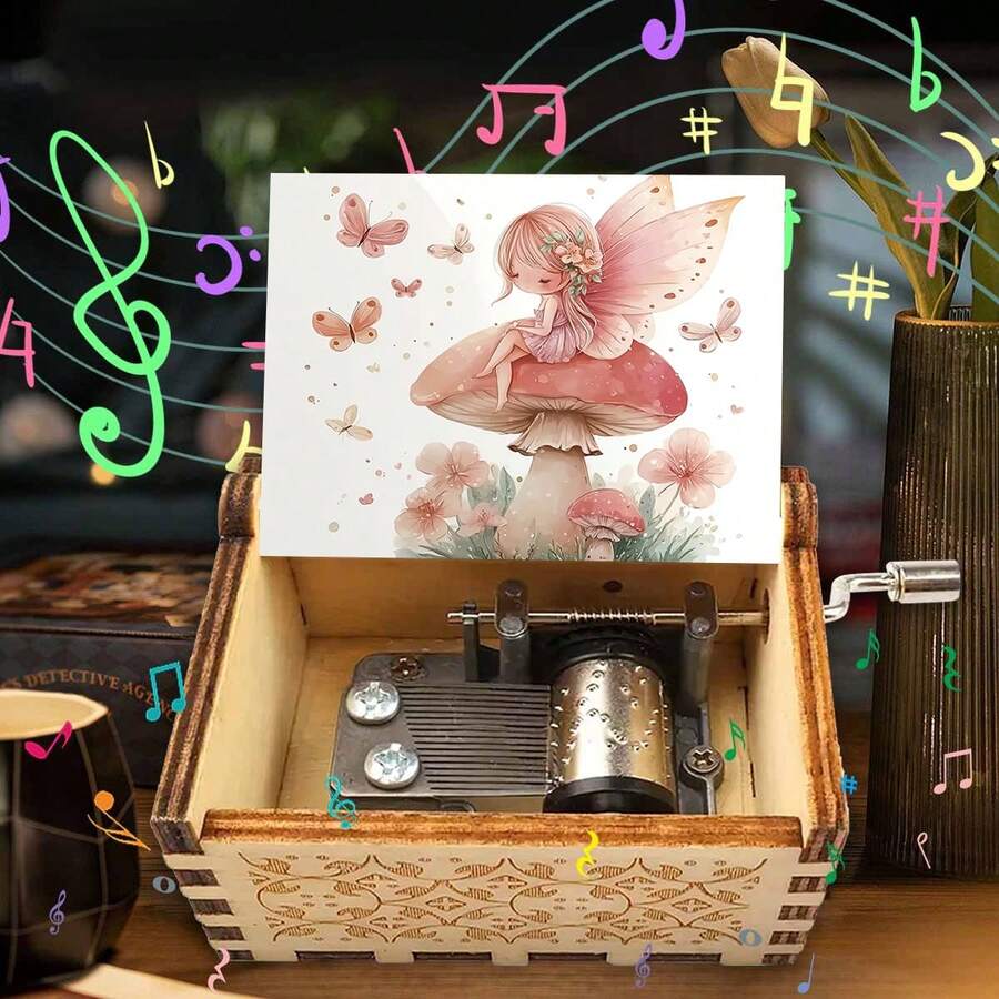 Fairy Mushroom Hand Crank Music Box - Wooden No Battery Musical Box Plays Melody For Girls Kids Birthday Gift - Fairy Mushroom Music Box - View 1