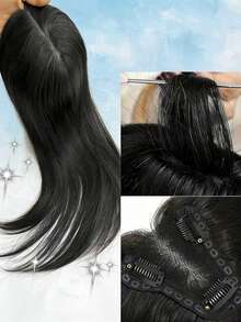 14 Inch Real Human Hair Topper Extensions For Women - Natural Straight Hairpiece With 7x11cm Base Net & Breathable Mesh Cap, Seamless Blending To Hide Bald Spots Or White Hair, High-Quality Hair Loss Solution, Hair Extensions - Natural Black - View 5