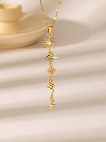 1件欧美时尚向日葵镶嵌闪亮锆石设计，不锈钢镀金链项链，适合女性日常佩戴、重要场合、约会、派对、情人节、节日等。 - 金黃色 - 查看 2