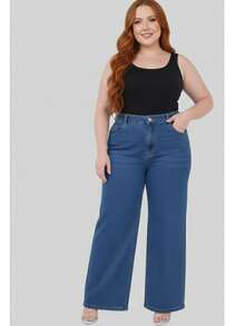Women's Plus Size Wide Leg Jeans, Sizes 46 To 54, Very High Quality - 藍色漸變 - 查看 2