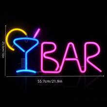 Letreiro de LED Neon para Bar de Coquetéis (1 unidade), Luminária Neon para Copos de Coquetel, Alimentação USB ou Bateria, Ideal para Decoração de Bar em Casa, Bar Comercial, Festas, Salas de Jogos, Clubes e Outras Ocasiões Especiais, Luminária Noturna Comercial, Perfeito para o Dia dos Namorados, Dia das Mães, Natal e outros feriados. - BAR - Ver 3