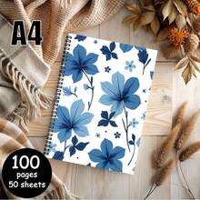 A4尺寸简约蓝色花卉螺旋装订笔记本，封面设计清新优雅，为您的书写增添浪漫气息。内页流畅的横线带来舒适的书写体验，无论您是记录每日灵感、规划任务还是撰写日记，都能轻松驾驭。让每一次书写都如同漫步于繁花似锦的花园，感受宁静与美好。 - A40001451 - 查看 3