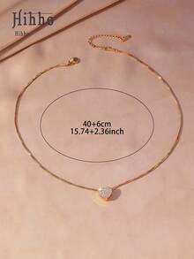 Hihho 1件双色立方氧化锆心形项链，甜美活力奢华风格，心形设计，镶嵌满钻，搭配精致链条，适合日常通勤、约会、度假和甜美装扮。 - 愛心 - 查看 7