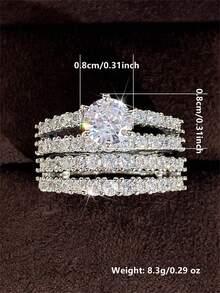 2 Pcs/Set Fashion Cubic Zirconia Ring For Women For Wedding Engagement Anniversary Party Jewelry Valentine's Day Gift - 1# - View 7