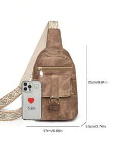 高品质胸包，简约奢华手提包，女士单肩包，独特设计，斜挎包，女士钱包，时尚百搭，复古纯色，多层胸包，工作包 - 棕色 - 查看 4