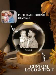 1pc Personalized Customized Photo Crystal Ball Night Light, Customized 3d Laser Engraved Crystal Ornament, LED Base With Colored Lighting,Customized Name And Text Commemorative Photo Atmosphere Light, Creative Gift, Mother'S Day, Father'S Day, Valentine'S Day Birthday Gift, Gift For Mother, Father, Lover, Baby, Bedroom, Bedside, Desk, Home Decoration Ornament - Multicolor - View 9