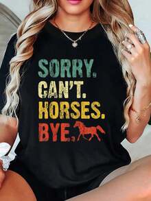 playeras de algodón mujer, Lo siento, no puedo, caballos, adió, camisetas vintage para montar a caballo, para mujeres y niñas. conjuntos de mujer tops - Negro - Ver 1