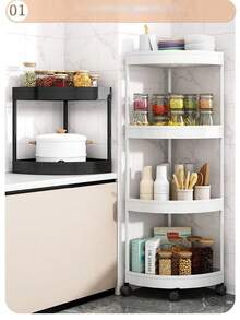 3/4/5-Tier Plastic Corner Shelf, Brushed Finish, Foldable Design, Easy Assembly, Space-Saving Triangular Rack With Wheels For Bathroom, Kitchen, Bedroom, Home & Office Storage Of Food, Tools, Cosmetics, Towels, Books - Freestanding Tiered Shelf, Shelves For Storage - White - View 4