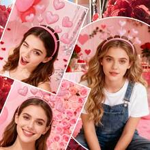 1Pcs Pink Heart Headband Valentines Party Decorations Glitter Love Heart Headbands Valentines Day Hair Hoop Hairband Fashion Non Slip Hair Accessories For Women Birthday Holiday Gifts - 情人節-4 - 查看 3
