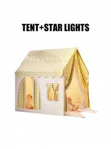 Children's Game House Tent, Large Indoor Parent Child Interactive Game Room, Crawling Game House Tent Suitable For Both Boys And Girls, Outdo Or Fun Game Tent, Durable Checkered Tent, Perfect Gift For Children, Tent For Kids, Tent, Equipped With Star Lights (Without Battery) - 黃色帳篷+燈套裝A(布質窗簾) - 查看 7
