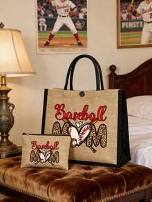 Bộ túi tote vải canvas Baseball Mom Life, ví đựng tiền xu, thư từ, túi có khóa kéo, bộ quà tặng cá nhân hóa, túi tote đa năng hoạt hình ngộ nghĩnh, túi tote vải lanh màu vàng đen với khóa đen, túi mua sắm, túi đựng mỹ phẩm, túi đựng đồ, dung tích lớn, dễ mang theo. - Nhiều màu - Xem 11