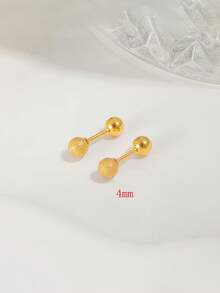 RAYQUEEN 1对不锈钢百搭时尚球形耳钉，适合日常佩戴 - 金黃色 - 查看 4