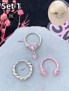 Bộ 3 khuyên mũi kiểu Y2K 16G hình bướm, trái tim, mặt trăng, sao, khuyên môi, chất liệu thép không gỉ, phù hợp cho xỏ mũi, dái tai, sụn tai, thích hợp cho tiệc tùng, ngày Valentine và đeo hàng ngày. - Hồng - Xem 4