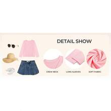 Kids Girls Long Sleeve Crewneck Tee Pleated Casual Top 5-14Y - trắng - Xem 9