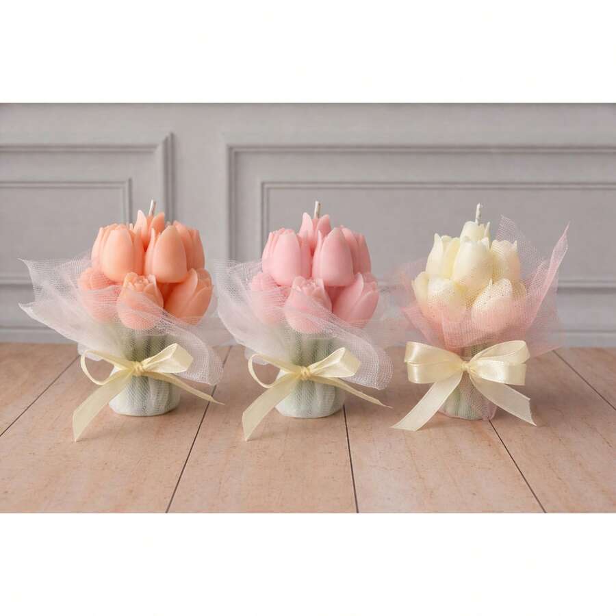 Ramo de Velas Aromáticas en Forma de Tulipanes 9.5 cm | Vela Decorativa Artesanal con Cera Vegetal y Soya Premium | Fragancia Intensa a Fresas Frescas para Ambientar Habitaciones | Regalo Romántico y Elegante para San Valentín, Aniversarios, Cumpleaños, Detalles Especiales | Decoración Tierna y Sofisticada Lista para Regalar, Ideal para Sorprender y Demostrar Amor con un Toque Floral y Delicado - 1PC - Ver 1
