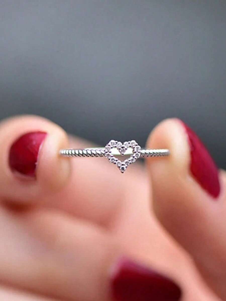 1 pieza Anillo de circonita cúbica de moda para mujer, regalo del Día de San Valentín, joyería para fiesta de aniversario de boda - 1# - Ver 1