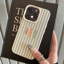 1pc TPU Material Light Blue Striped Floral Surfboard Pattern Phone Case Compatible With IPhone 17 Pro Max/17/16 Pro Max/15/13/12/11, S20 FE/A15/S24/A55, Note 11/Note 12/Note 13 Pro, Full Coverage Anti-Drop Soft Protective Phone Cover - White - View 2