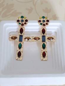 1 Pair Fashionable Gold Cross Earrings + Casual Acrylic Earrings For Women, Suitable For Daily Wear - Multicolor - View 2
