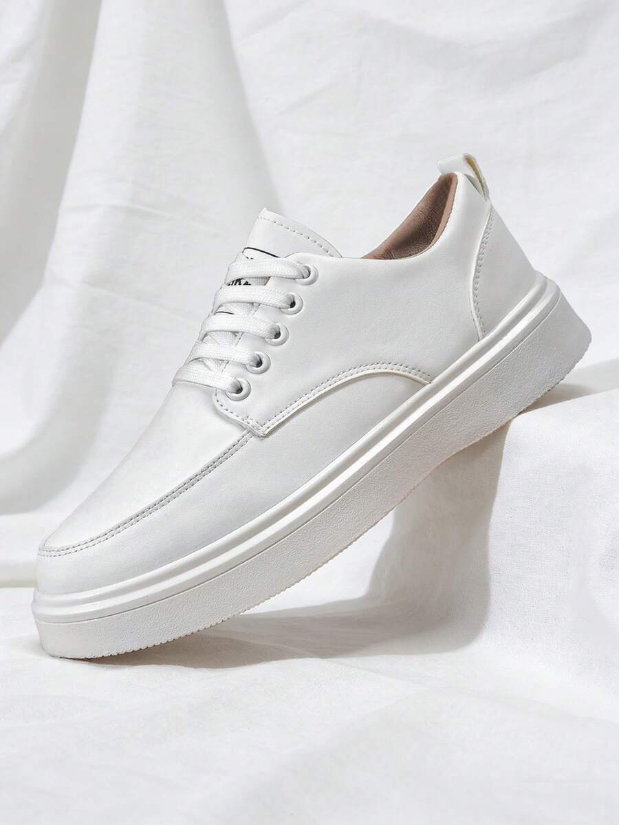 Men's Business Leather Loafers, Lace-Up, Flat, Height Increasing, Office & School Style, Wide Fit