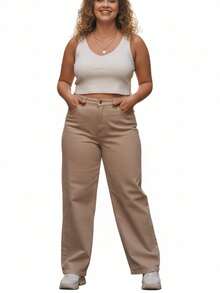 Women's Plus Size Wide Leg Jeans, Sizes 46 To 54, Very High Quality - 米色 - 查看 1