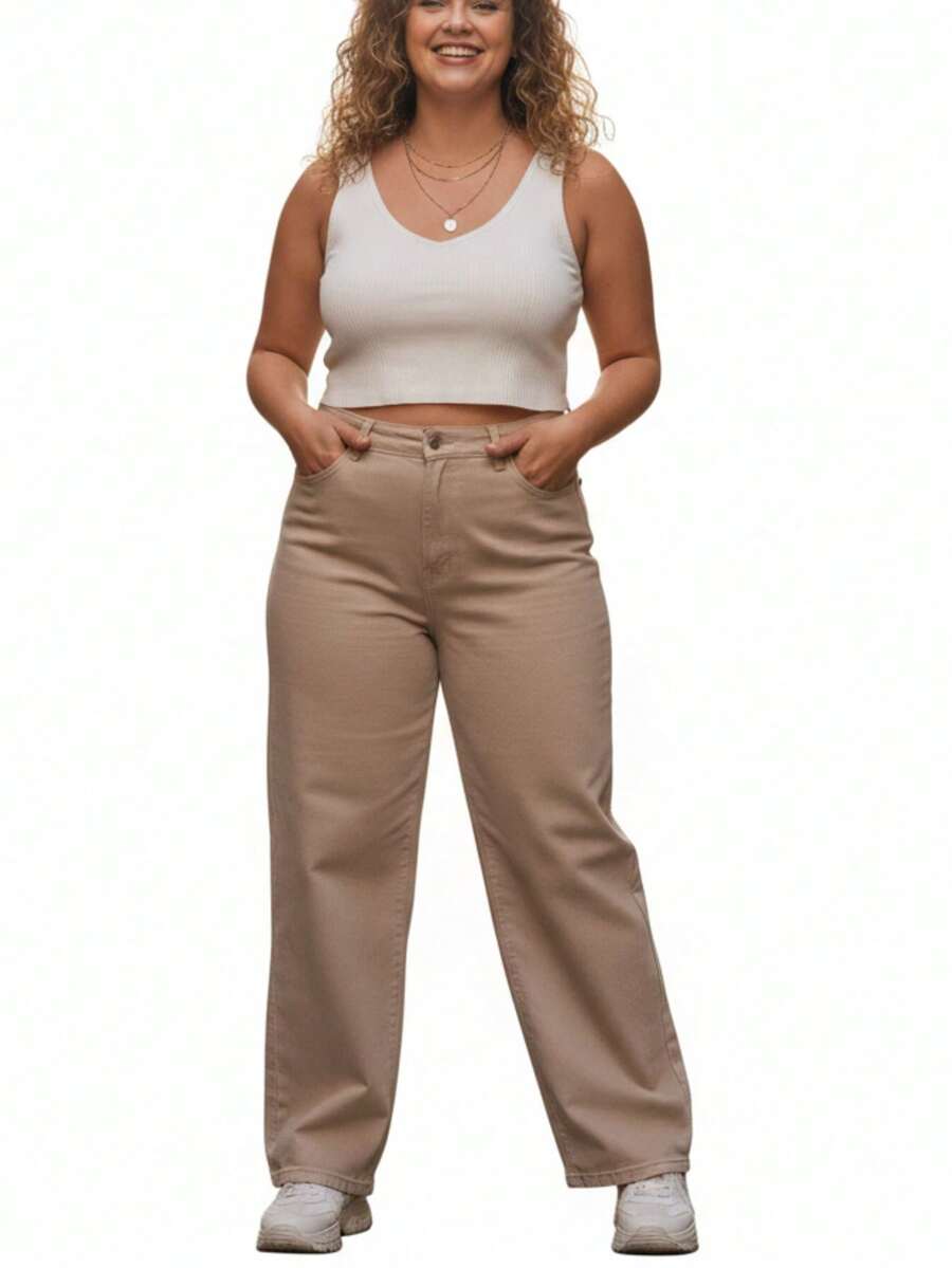 Women's Plus Size Wide Leg Jeans, Sizes 46 To 54, Very High Quality - 米色 - 查看 1