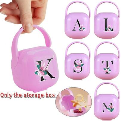 Pp Pacifier Box Portative Storage Nipple Holder With Handle Sterilizable Dustproof Eething Stick Teat Case Personal Item Organizer Travel Essential Initial Name 26 Letters Pattern Green Colour Random Shipment