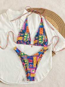 PEPPERMOLLY 活力抽象印花比基尼泳装 | 可调节肩带上衣和低腰泳裤 - 引人注目的泳装，适合海岛度假和海滩派对 - 彩色 - 查看 5