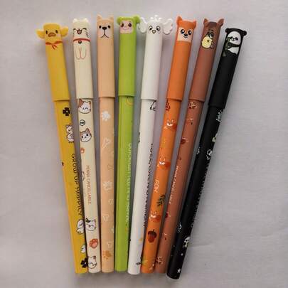 Erasable Jelly Pens, Various Cartoon Animal Colored Pens, Erasable Jelly Pens, 0.5mm Nib, Eight Refill Colors, Office Writing Tools, Holiday And Birthday Gifts, Office And Student Stationery, Popular Erasable Gel Pens.