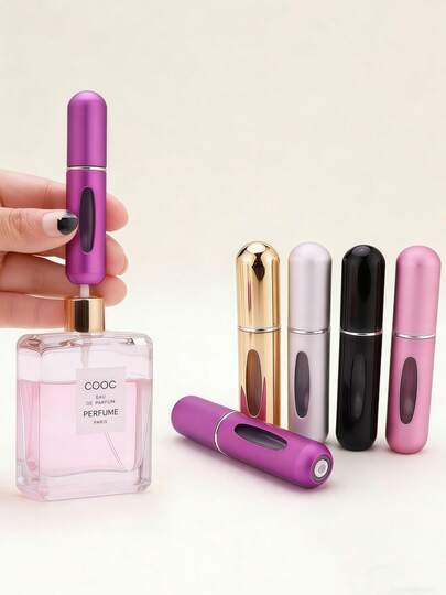 1pc/2pcs/3pcs/4pcs/5pcs 5ml Portable Refillable Perfume Spray Bottle, Travel Size Atomizer, Toner & Essence Dispenser, Leak-Proof, Pink, Blue, Black, Gold, Silver, Light Blue, Rose Red, Gray, Green, Red Available