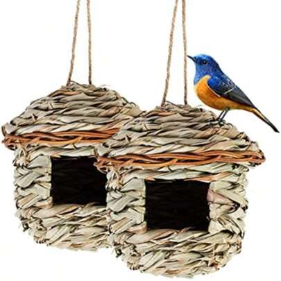 1pc Handmade Woven Bird Nest Box, Suitable For Hummingbirds And Other Small Birds Outdoor Birdhouse