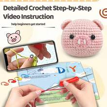 Crochet Kit,Perfect For Beginners, Includes Step-By-Step Video Tutorial,Cute Woven Craft For Delicious Food And Gift-Giving Essentials(Accessories In Random Color) - Apricot - View 5