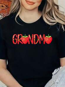 Camiseta Divertida de Abuela con Fresa - para el Día de la Madre, Camisetas Gráficas para Mujer - Negro - Ver 6