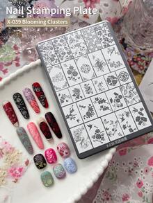 XEIJAYI 1 片美甲印花板，30 种图案，格子和几何美甲模板，金属印花板，适用于专业美甲师，DIY 美甲设计工具 - 銀色 - 查看 15