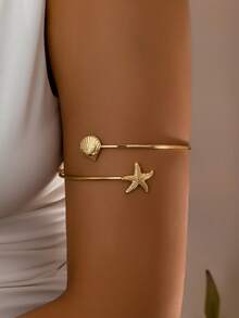 1 pieza Brazalete de estrella de mar de moda informal, accesorio de playa y resort para mujer - Dorado - Ver 7