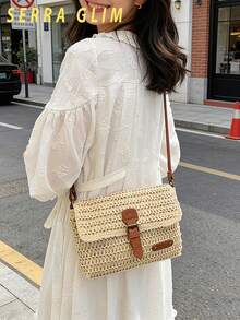 Retro-Chic Woven Tote Bag Beach Vacation Straw Crossbody Bag Summer Casual Messenger Bag Vintage Rustic Handbag Forest Cottagecore Handbag Inspired Woven Bag-Perfect For Beach Trips Vacations Commuting Parties Birthday Gifts Valentine's Day Gifts Mother's Day Gifts - 小號米白色 - 查看 2