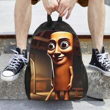 1 Tung Tung Tung Sahur Brain-Paralysis-Themed Backpack - Humorous Cartoon Print Lightweight School Bag, Durable Polyester Material With Adjustable Shoulder Straps & Zipper Closure, Machine Washable, Suitable For Teenagers, Hiking, Commuting, Birthday Gift, School Backpack, Unique Character Design, Sturdy Construction - 多彩 - 查看 6