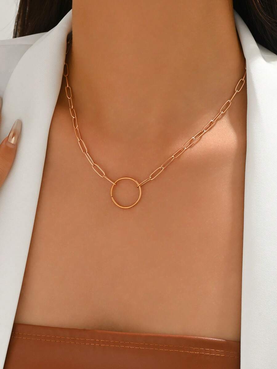 1pc Stainless Steel Circle Pendant Necklace, Minimalist Elegant Versatile Pendant Necklace For Commuting - Necklace - View 1