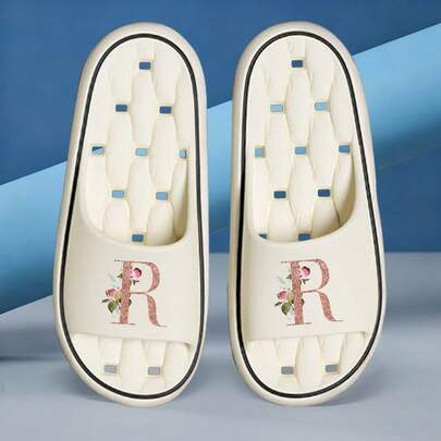 Chanclas de secado rápido y transpirables de EVA, chanclas antideslizantes unisex para interiores, sandalias de playa de verano, con patrón de 26 letras, ideales para el baño, dormitorio, viajes