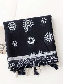 1pc Women's Retro Versatile Elegant Cashew Flower Pattern Scarf With Tassels, Long Shawl For Travel, Daily Wear, Air-Conditioned Room, Versatile - Multicolor - View 6