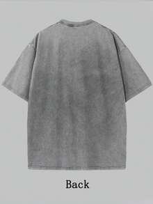 Casual Women's Gray Cotton T-Shirt, Short Drop Shoulder Sleeve, Round Neck, Washed Longline Top - Grey - View 3