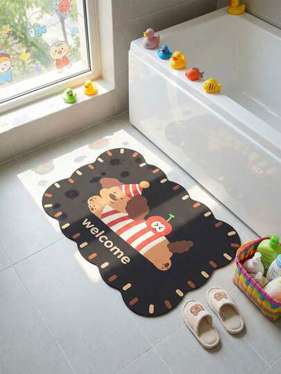 1pc Cartoon Dog Style Bathroom Rug, Cute Animal Pattern Design, Rubber Non-Slip Mat, Bath Mat, Absorbent & Waterproof, Room Decor, Kitchen Carpet, Suitable For Bathroom Mat, Kitchen Rug And Doormat