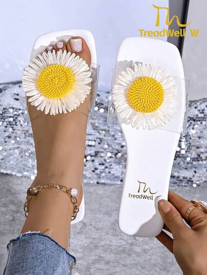 New Women Sandals, Ladies Shoes, Slippers, White/Red/Yellow/Blue Ladies Flat Sandals, Floral Decor Shoes, Elegant Women Sandals