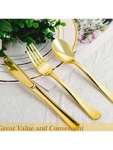 10/25/50/100/150pcs Gold Cutlery Set, Suitable For Outdoor Activities, Family Gatherings, Birthday, Wedding, Back To School Gifts - Gold - View 6