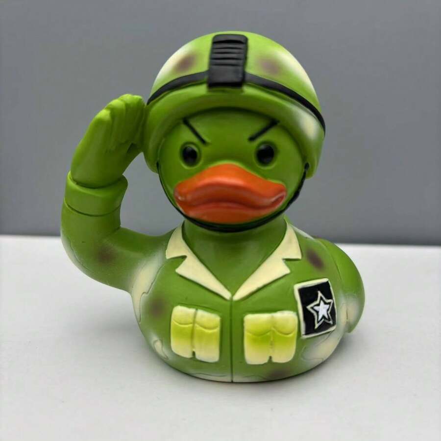1pc Resin Crafted Saluting Duck Figurine, Suitable As Home, Office Desk, Or Display Window Decoration Gift - Multicolor - View 1
