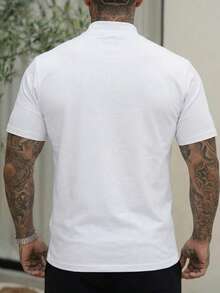 Herren Lässig vielseitig Pendler Einfarbig Rollkragen Kurzarm T-Shirt, Frühling/Sommer - Weiss - Übersicht 2