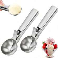 2-Piece Premium Ice Cream Scoop Set, Stainless Steel Ice Cream Scoops - With Release Trigger, Heavy-Duty Metal Material, Suitable For Fruits, Ice Cream, Frozen Yogurt And Sundaes, Including Small And Large Sizes, Essential Kitchen Supplies, Must-Have Tools For Cold Drinks - Bạc - Xem 1