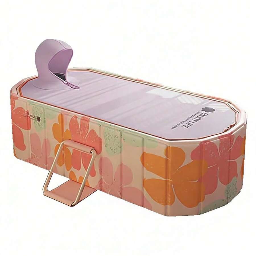Bañera rosa independiente integrada con tapa, bañera plegable portátil para adultos, fácilmente plegable sin necesidad de inflarla, adecuada para viajes y espacios reducidos.