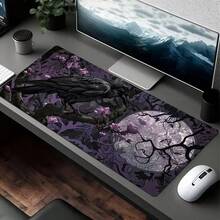 1pc Gothic Raven & Moonlight Pattern Mouse Pad | Material: Non-Slip Rubber | Pattern: Purple Flowers & Black Branches | Suitable For Office & Gaming | Charming Desktop Decor | Ideal Gift For Birthday Or Christmas - Crow - View 4