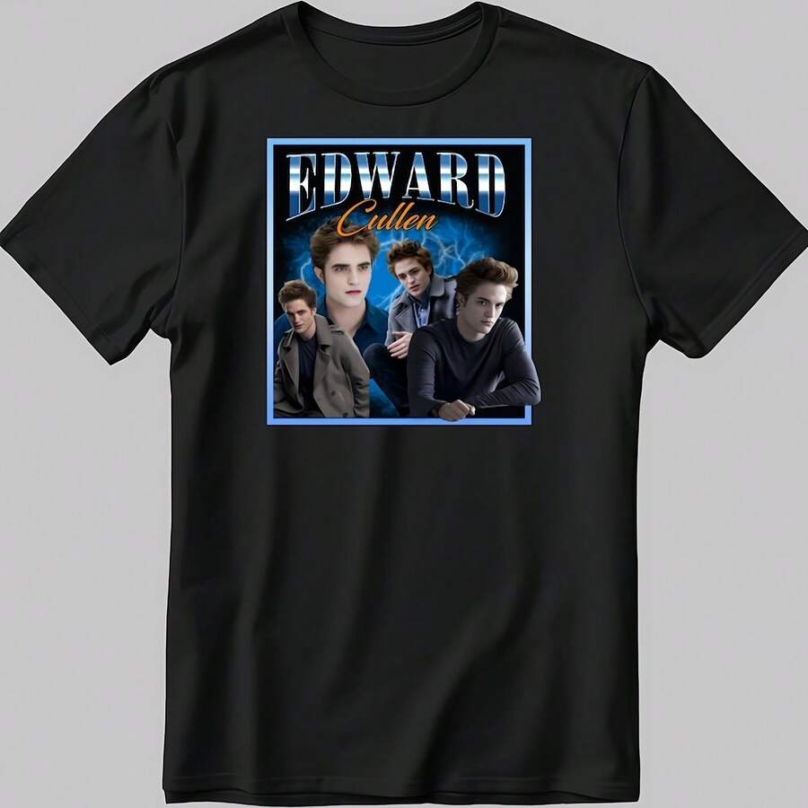 Camiseta blanca de manga corta para mujer, figura del famoso Edward Cullen (T131) - Negro 3 - Ver 1