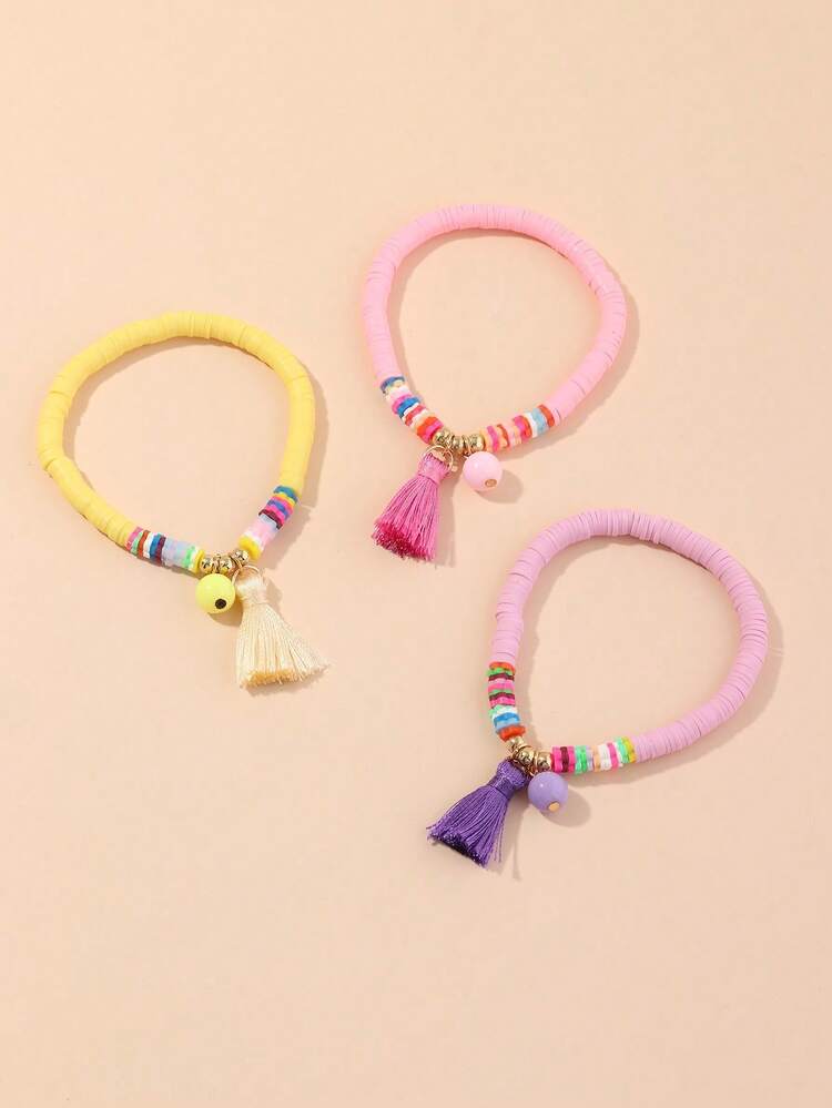 3件套女孩混色聚合物粘土手链套装，适合日常装饰 - 彩色 - 查看 5